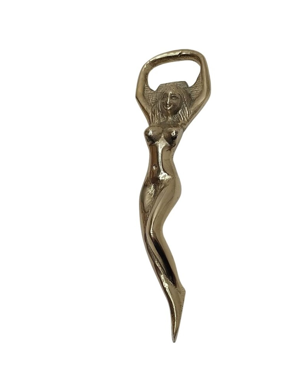 Brass Nude Woman Bottle Opener Vintage Figure 7.5 Inches Decorative Barware